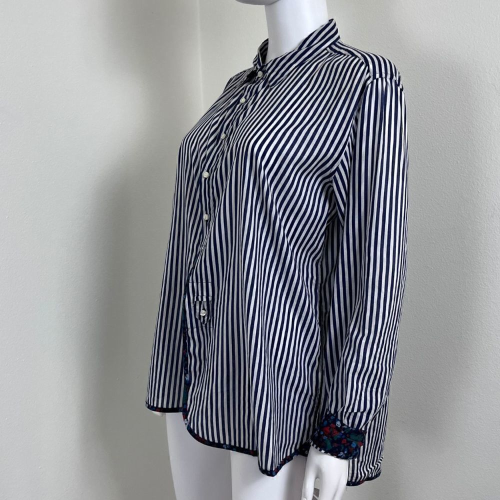 Holding Horses Women's Size M Button Stripped Floral Cotton Blouse Top Nautical - Picture 6 of 15